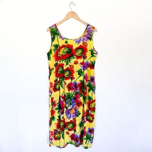 Jams World Vintage Women’s Yellow Red Purple Large All-Over Floral Print Sleevel - Picture 1 of 9